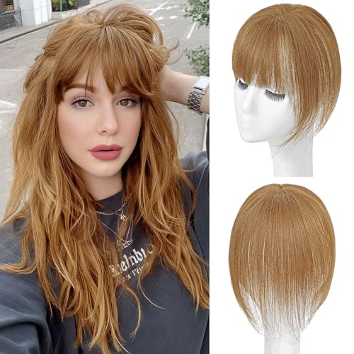 BUPPLER Haar Topper für Frauen Echthaar-360°3D Topper mit Pony für Dünner Werdendes Haar Clip in Pony mit Verbesserter Seidenbasis,Perfekt für Den Täglichen Gebrauch,5x10 Hellbraun-6# von BUPPLER