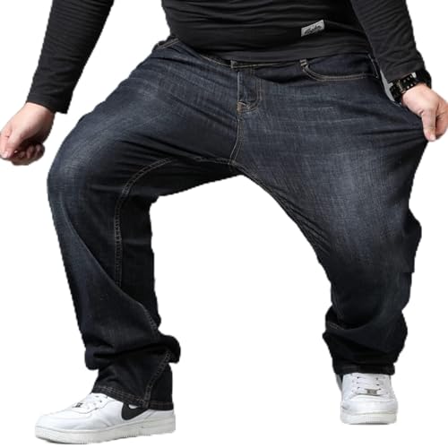 BURAANSH Herren Große Größe Schwarze Jeans Gummiband Übergröße Hohe Taille Lose Hose Ehemann Plus Größe Fette Lose Blaue Männliche Jeanshose,Schwarzgrau,29 (50-55 Kg) von BURAANSH