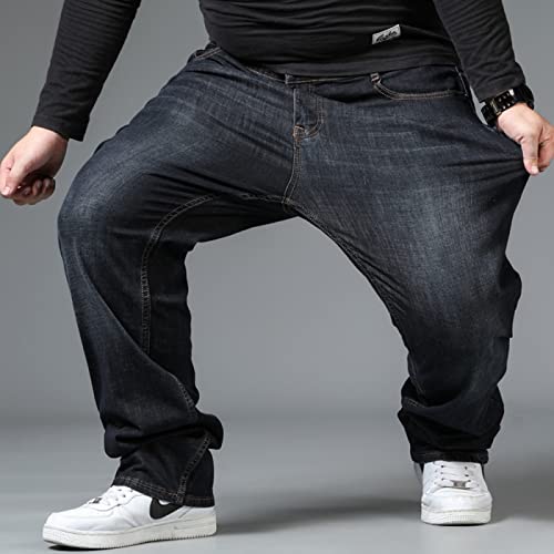 BURAANSH Herren Große Größe Schwarze Jeans Gummiband Übergröße Hohe Taille Lose Hose Ehemann Plus Größe Fette Lose Blaue Männliche Jeanshose,Schwarzgrau,48(135-145Kg) von BURAANSH