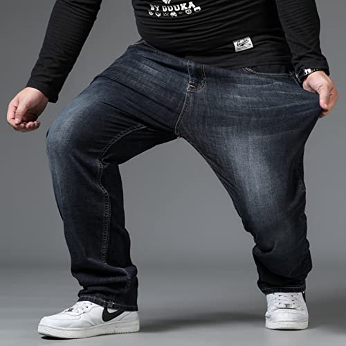 BURAANSH Herren Große Größe Schwarze Jeans Gummiband Übergröße Hohe Taille Lose Hose Ehemann Plus Größe Fette Lose Blaue Männliche Jeanshose,Schwarzgrau,48 (135-145 Kg) von BURAANSH