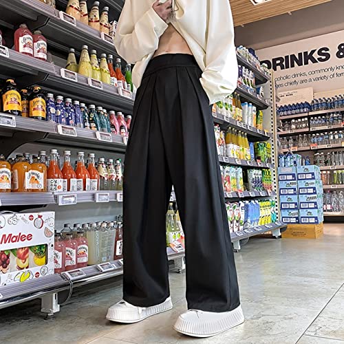BURAANSH Herren Koreanische Fahions Hose Mit Weitem Bein Herren Schwarz Lose Lässige Haremshose Japanische Streetwear Jogger Jogginghose,Schwarz,L von BURAANSH