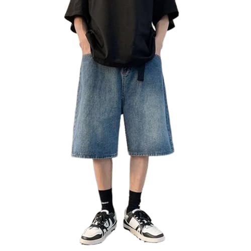 BURAANSH Herren Y2k Casual Sport Denim Shorts Frühling Sommer Genderless Streetwear Einfache Einfarbige Lose Jeans Mit Gürtel Unisex,Blau,L von BURAANSH