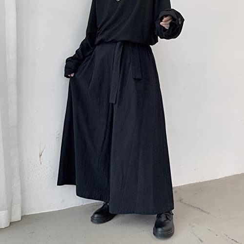 BURAANSH Japanische Große Größe Breites Bein Dünne Hose Culottes Dunkle Samurai-Hose Harajuku Retro-Schnürung Bad Boy-Hose Streetwear,Schwarz,M von BURAANSH
