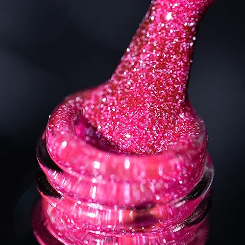 BURANO Reflektierender UV-Nagellack 7.3ml, Diamond Nail Glitter Polish, Sparkly Holografischer Glitter für Sommer und Herbst (Hot Pink SZ9) von BURANO