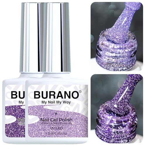 BURANO Reflective UV Glitzer Nagellack, Lila Nagel Gel Glitzer UV Lack, 7.3ml 2 Flaschen Glitzer Gel Nägel Nagellack Holographisch Nail Gel Polish Curing Need S9 S14 von BURANO
