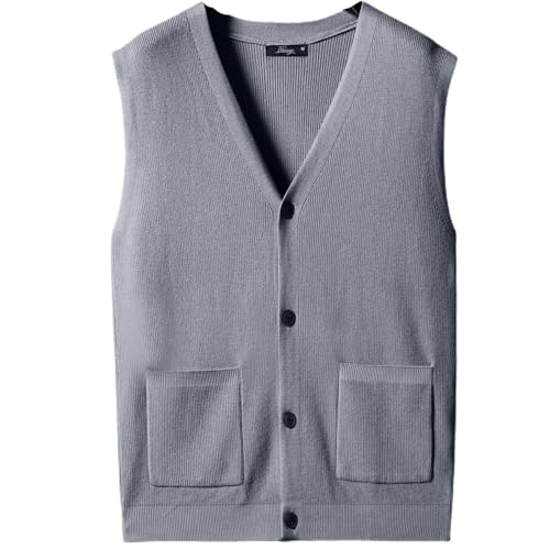 BURBIG Herren Herbst und Winter Loose Sweater Weste, Ärmellose schwere Strickjacke mit Taschen und Knopf grau, Medium von BURBIG