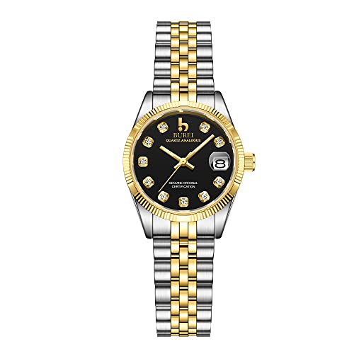 BUREI 30MM Mode Damen Uhr Silber Edelstahl Armbanduhren Analog Quarz Uhren mit Kalender muttertagsgeschenke für Mama von BUREI