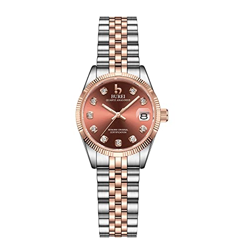 BUREI 30MM Mode Damen Uhr Silber Edelstahl Armbanduhren Analog Quarz Uhren mit Kalender von BUREI