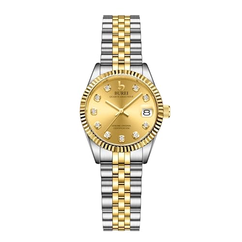 BUREI 30MM Mode Damen Uhr Silber Edelstahl Armbanduhren Analog Quarz Uhren mit Kalender von BUREI