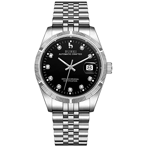 BUREI 38mm Automatik Uhr Herren Luxus Diamant Armbanduhr für Männer Mit Saphirglas Datumskalender von BUREI