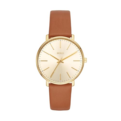 BUREI Frauen Uhren Mode Minimalistisch Analog Leder Quarz Wasserdicht Uhren für Frauen (Gold - Gold - braun) von BUREI