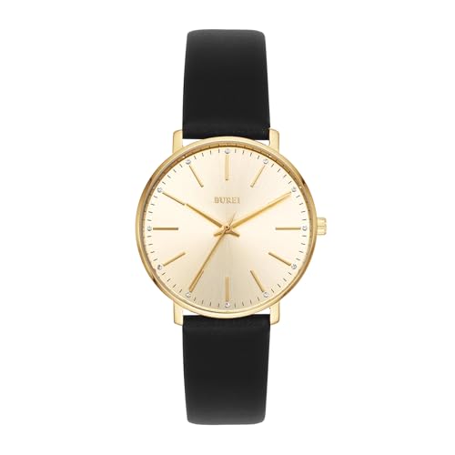 BUREI Frauen Uhren Mode Minimalistisch Analog Leder Quarz Wasserdicht Uhren für Frauen (Gold schwarz) von BUREI