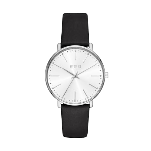 BUREI Frauen Uhren Mode Minimalistisch Analog Leder Quarz Wasserdicht Uhren für Frauen (Silber) von BUREI