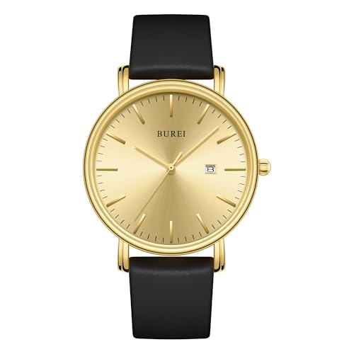 BUREI Herren Armbanduhren Mode Minimalistisch Analog Silikon Quarz Wasserdicht Uhren für Männer (Gold/Schwarz) von BUREI