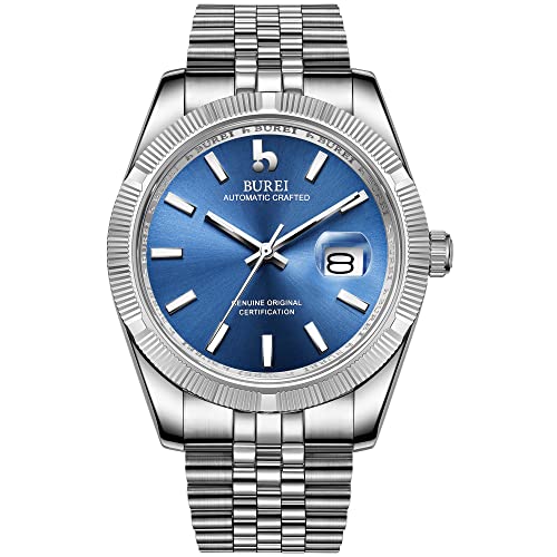 BUREI Uhr Herren Luxus Automatik Business Mechanisch Herrenuhren Analogue Edelstahl Armbanduhr mit Kalender für Männer von BUREI