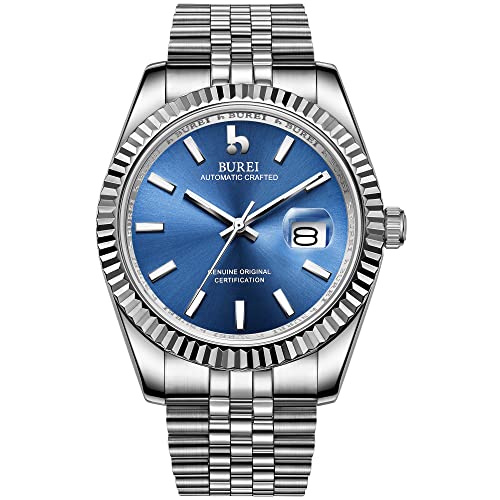 BUREI Uhr Herren Luxus Automatik Business Herrenuhren Edelstahl Armbanduhr mit Kalender für Männer von BUREI