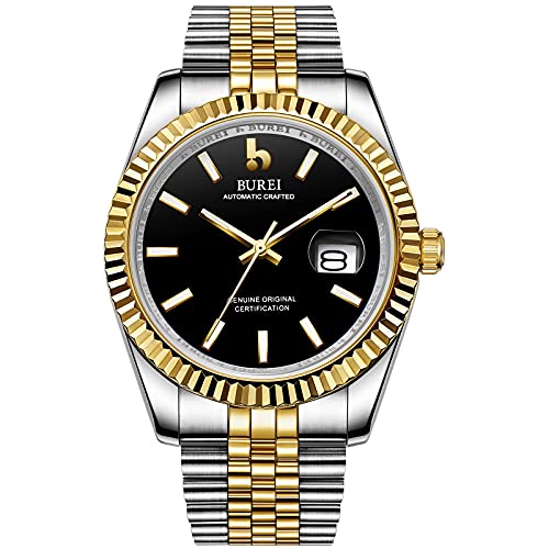 BUREI Herren Automatikuhr Luxus Business Wasserdicht Edelstahl Uhren für Männer, Self-Winding von BUREI