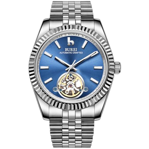 BUREI Herren Automatikuhr Luxus Business Wasserdicht Edelstahl Uhren für Männer, Self-Winding von BUREI