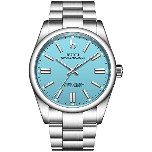 BUREI Herren Uhr Silber Analog Quarz Uhren Klassisch Einfach Wasserdicht Edelstahlband Männer Armbanduhr von BUREI