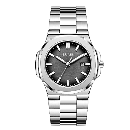 BUREI Herren Uhren Mode Analoge Quarz Date Uhren Business wasserdichte Armbanduhr mit Edelstahlarmband von BUREI