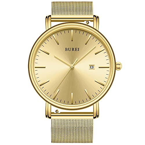 BUREI Ultra Dünne Uhren Herren Gold Analoges Datum Armbanduhr Herren mit Japanisches Quarzwerk, Geschenke für Männer von BUREI