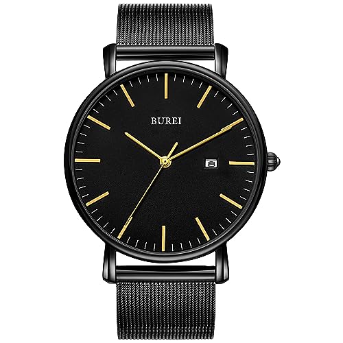 BUREI Herren Uhren Ultra Dünne Minimalistische Quarzuhr mit Datumsanzeige für Damen und Herren Classic Design von BUREI