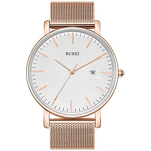 BUREI Herren Uhren Ultra Dünne Minimalistische Quarzuhr mit Datumsanzeige für Damen und Herren Classic Design von BUREI