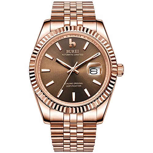BUREI Uhr Herren Luxus Automatik Business Herrenuhren Edelstahl Armbanduhr mit Kalender für Männer von BUREI