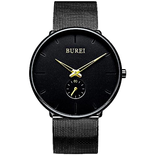 BUREI Herrenuhr Edelstahl Quarz Armbanduhr Schwarz Gold Uhr Herren Minimalistisch Uhren Männer von BUREI