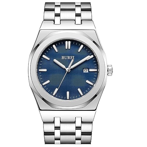 BUREI Uhren Herren Edelstahl Analog Armbanduhr Herren Wasserdicht Datum Herrenuhren Klassische Business Männer Quarzuhr Vatertagsgeschenk für Papa von BUREI