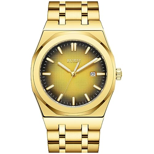 BUREI Herren Uhren Mode Analoge Quarz Date Uhren Business wasserdichte Armbanduhr mit Edelstahlarmband von BUREI