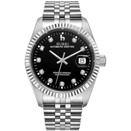 BUREI Herren Automatikuhr Luxus Business Wasserdicht Edelstahl Uhren für Männer, Self-Winding von BUREI