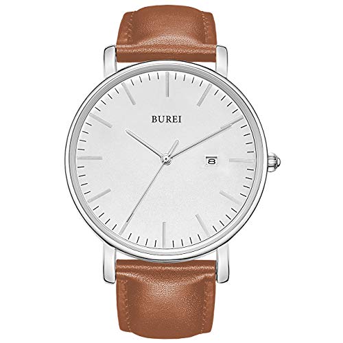 BUREI Armbanduhren Herren,Minimalistische Quarzwerk Uhren mit Ledergürtel,Watch for Men von BUREI