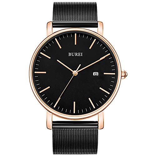 BUREI Herren-Armbanduhren,Minimalistische Analog-Quarz-Uhren für Männer mit Mesh-Band,Geschenke für Männer von BUREI