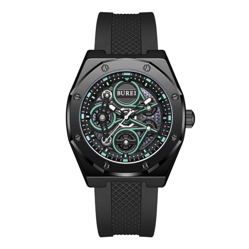 BUREI Uhren Herren Mode Geometrisches Design Quarz Armbanduhr Herren Silikon Wasserdicht Sport Casual Klassische Mode Herrenuhr Geschenk für Männer von BUREI
