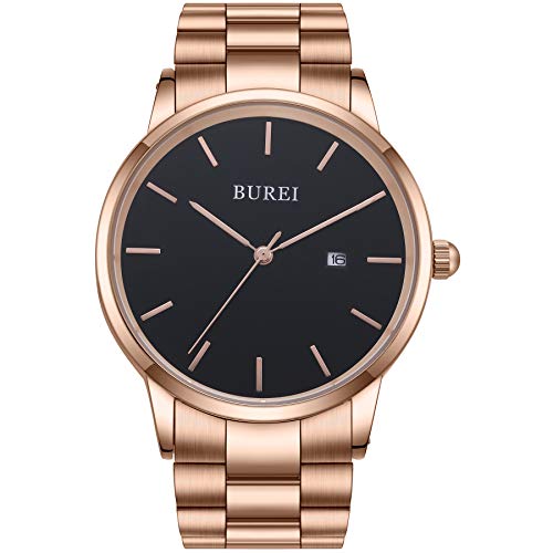 BUREI Uhren Quarz Herren Armbanduhren Minimalistische Uhr Herren Analog Wasserdicht Armbanduhr Roségold von BUREI