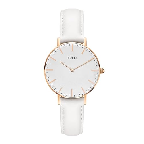 BUREI Ultra Dünne Uhren Demen Minimalistische Armbanduhr Demen Japanisches Analog Quartz Demenuhr mit Edelstahl Mesh Band Geschenke für Frauen (Weiß) von BUREI