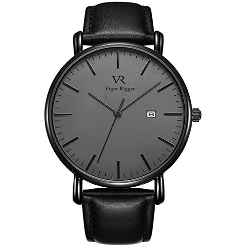 BUREI Vigor Rigger Herren Quarzuhr ultradünne Schwarz Armbanduhr für Herren Classic Minimalistisches Design mit Datum Kalender und Edelstahlband von BUREI