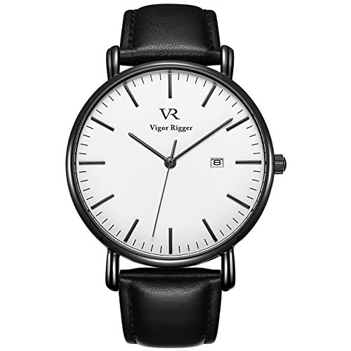 BUREI Vigor Rigger Herren Quarzuhr ultradünne Schwarz Armbanduhr für Herren Classic Minimalistisches Design mit Datum Kalender und Edelstahlband von BUREI