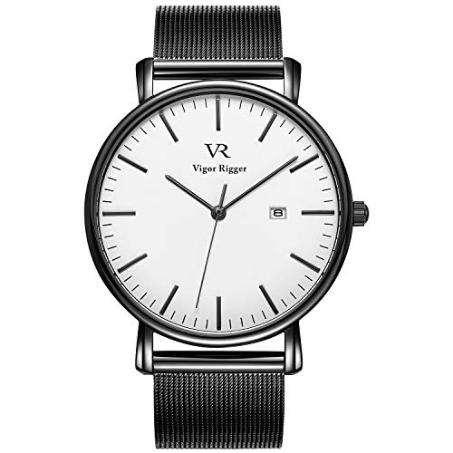 BUREI Vigor Rigger Unisex Uhren Ultra dünne Klassische Quarz Armbanduhr Analoges-dial mit Datumsfenster Echtes Edelstahlband von BUREI