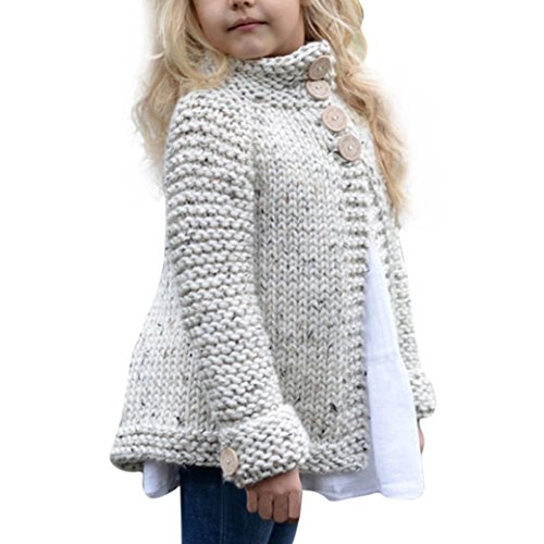 BURFLY Bekleidung Baby MädchenKleidung 2-8 Jahre alte Feste gestrickte Strickjacke-Strickjacke-Jacke Mädchen-Ausstattungs-Kleidung-Knopf-Mantel-Oberseiten (120CM_5 Jahre alt, Beige) von BURFLY