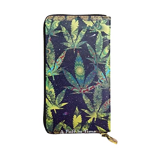 BURGHR A Puff In Time Weed Printed Leather Zip Around Continental Wallet, Clutch Wallet Credit Card Holder, Ein Puff in Time Weed, Einheitsgröße, Modern von BURGHR