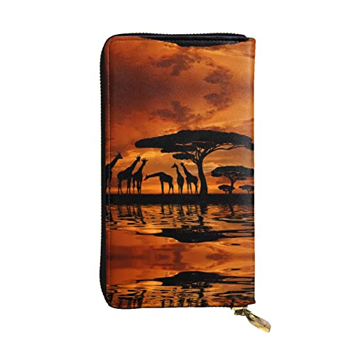 BURGHR Afrika Giraffe Majestic Tree Printed Leather Zip Around Continental Wallet, Clutch Wallet Credit Card Holder, Afrika Giraffe Majestätischer Baum, Einheitsgröße, Modern von BURGHR