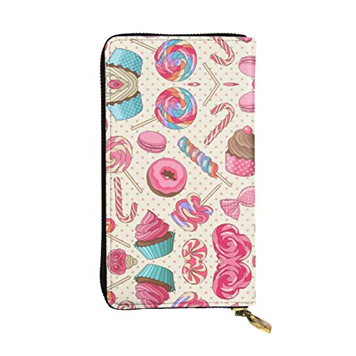 BURGHR Afrika Giraffe Majestic Tree Printed Leather Zip Around Continental Wallet, Clutch Wallet Credit Card Holder, Bunte süße Lollipop Cupcake Donut, Einheitsgröße, Modern von BURGHR