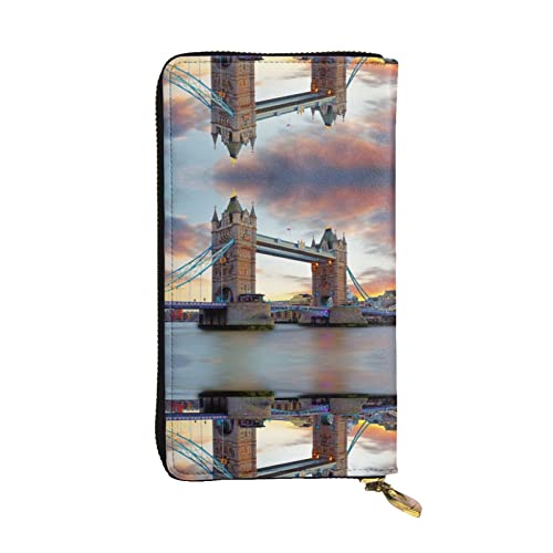 BURGHR Afrika Giraffe Majestic Tree Printed Leather Zip Around Continental Wallet, Clutch Wallet Credit Card Holder, Historische Old Tower Bridge London, Einheitsgröße, Modern von BURGHR