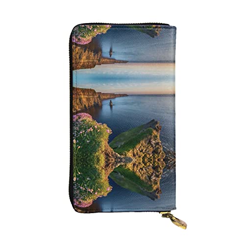 BURGHR Afrika Giraffe Majestic Tree Printed Leather Zip Around Continental Wallet, Clutch Wallet Credit Card Holder, Ireland Outdoors County Clare The Cliffs, Einheitsgröße, Modern von BURGHR