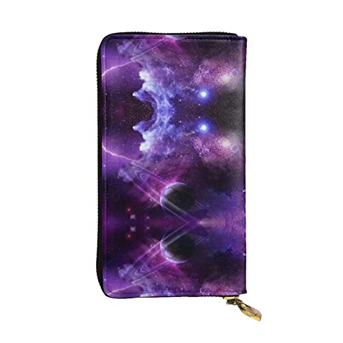 BURGHR Alte Ziegelmauer bedrucktes Leder Reißverschluss um kontinentale Brieftasche, Clutch-Brieftasche Kreditkartenhalter, Galaxy Starry Space Purple Starry, Einheitsgröße, Modern von BURGHR