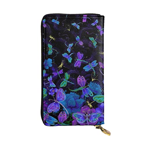 BURGHR Dragonfly Printed Leather Zip Around Continental Wallet, Clutch Wallet Credit Card Holder, libelle, Einheitsgröße, Modern von BURGHR