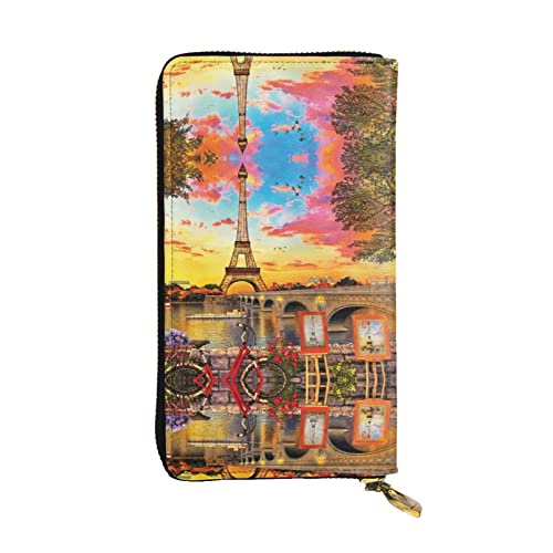 BURGHR Eiffelturm Paris Bedrucktes Leder Reißverschluss um Continental Geldbörse Clutch Brieftasche Kreditkartenetui, eiffelturm - paris, Einheitsgröße, Modern von BURGHR