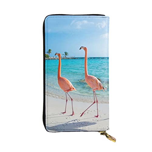 BURGHR Farbe Octopus bedruckter Leder-Reißverschluss um kontinentale Brieftasche, Kupplungs-Mappen-Kreditkartenhalter, Rosa Flamingo Am Strand, Einheitsgröße, Modern von BURGHR